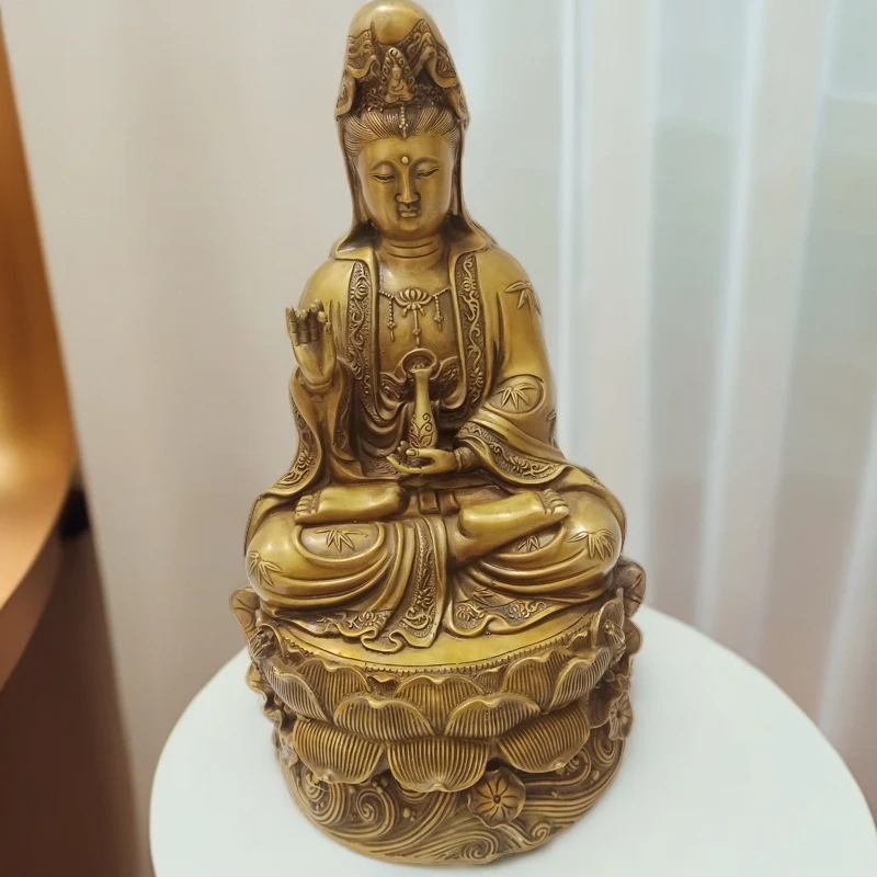 精品铜艺铜坐莲观音净瓶观音摆件