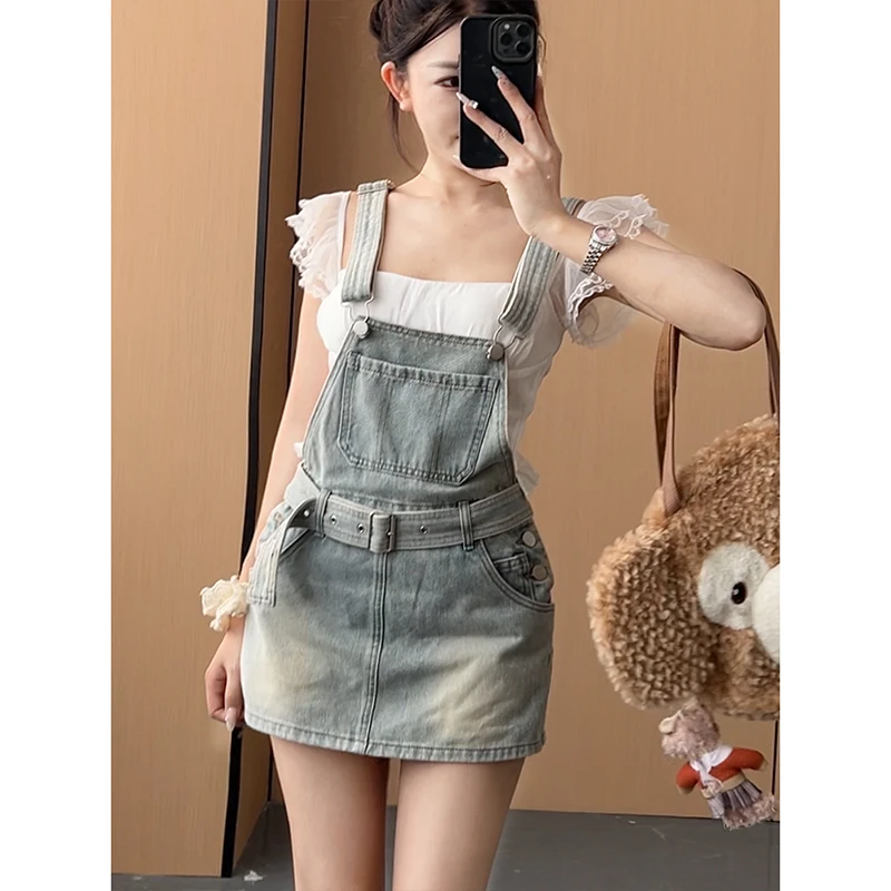 甜美洋气减龄牛仔背带裙女2025冬季新款高腰收腰显瘦包臀短裤裙