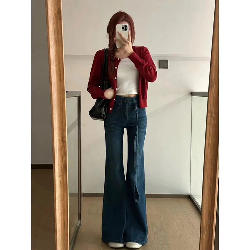 高腰百搭不贴腿微喇牛仔裤女2025春季新款遮肉显瘦喇叭裤蛮腰纪