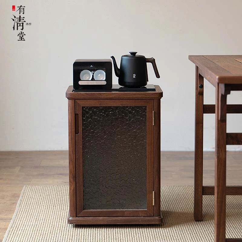 有清堂新中式实木茶水柜茶边柜黑胡桃木家用禅意简约矮柜边几柜