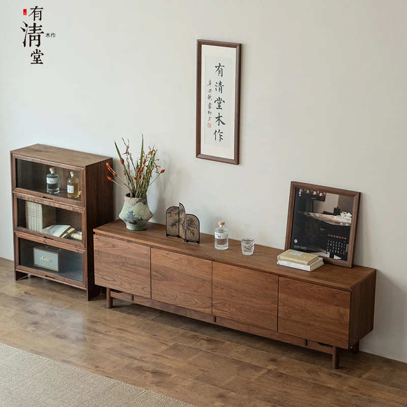 有清堂新中式电视柜现代禅意客厅茶几组合黑胡桃实木家具玄关柜
