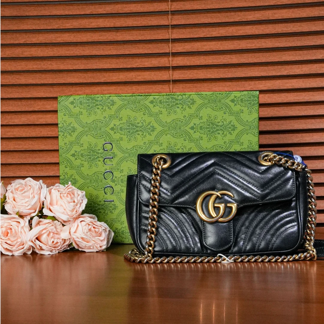 95新 GUCCI/古驰 马蒙26黑色斜跨包/62354