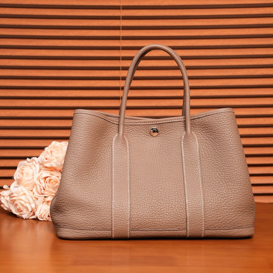 95新 Hermes/爱马仕 奶茶色花园包/52986