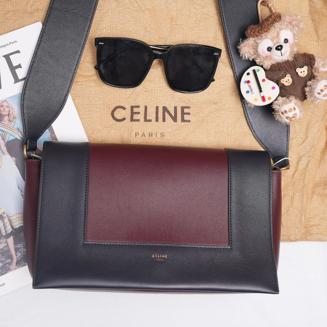 95新 Celine/思琳 黑红拼深蓝单肩斜跨包/56887
