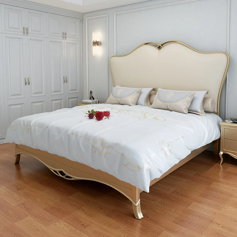美式轻奢奶油风实木床法式主卧1.8米大床双人公主软包储物婚床