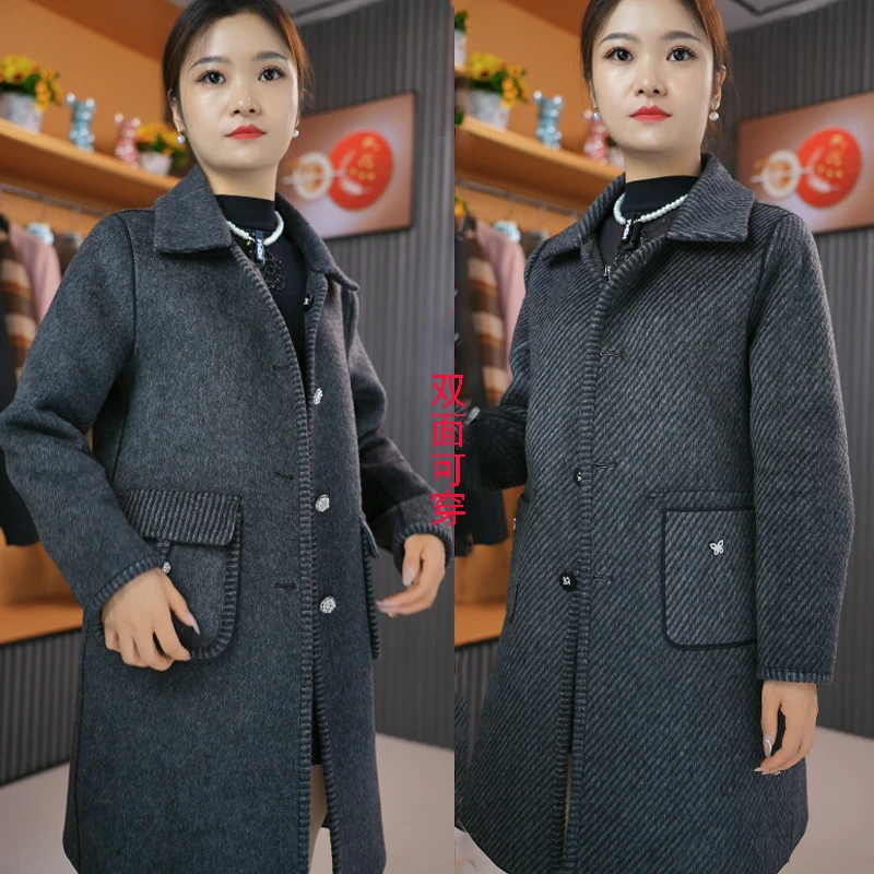 秋冬中长款女装双面穿外套2024新款单排扣高级感时尚毛呢大衣