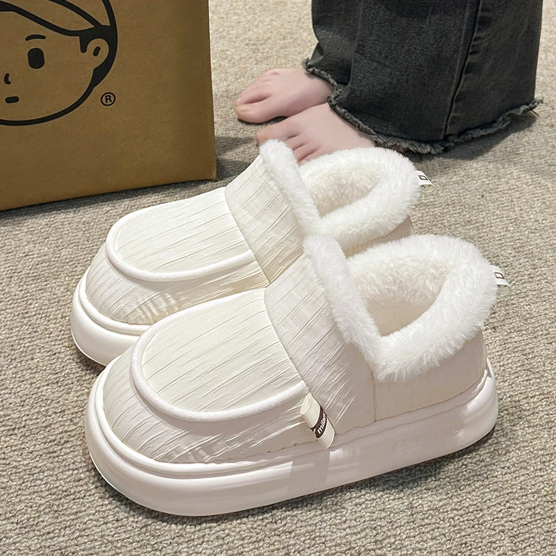 简约包根保暖棉鞋女士厚底居家防滑可外穿秋冬季情侣棉毛绒拖鞋男