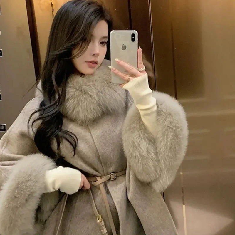 2023秋冬新款时尚百搭毛领韩版气质高级感毛呢大衣女