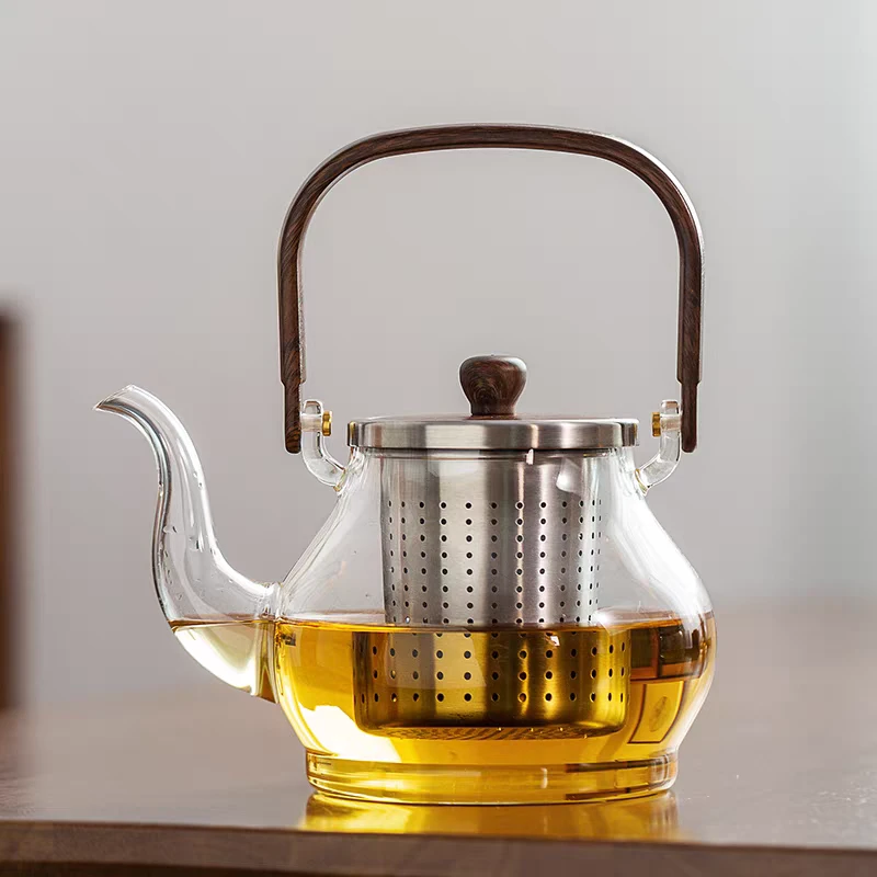 天久玻璃泡花草茶壶不锈钢过滤漏网大容量煮茶壶高硼硅耐高温