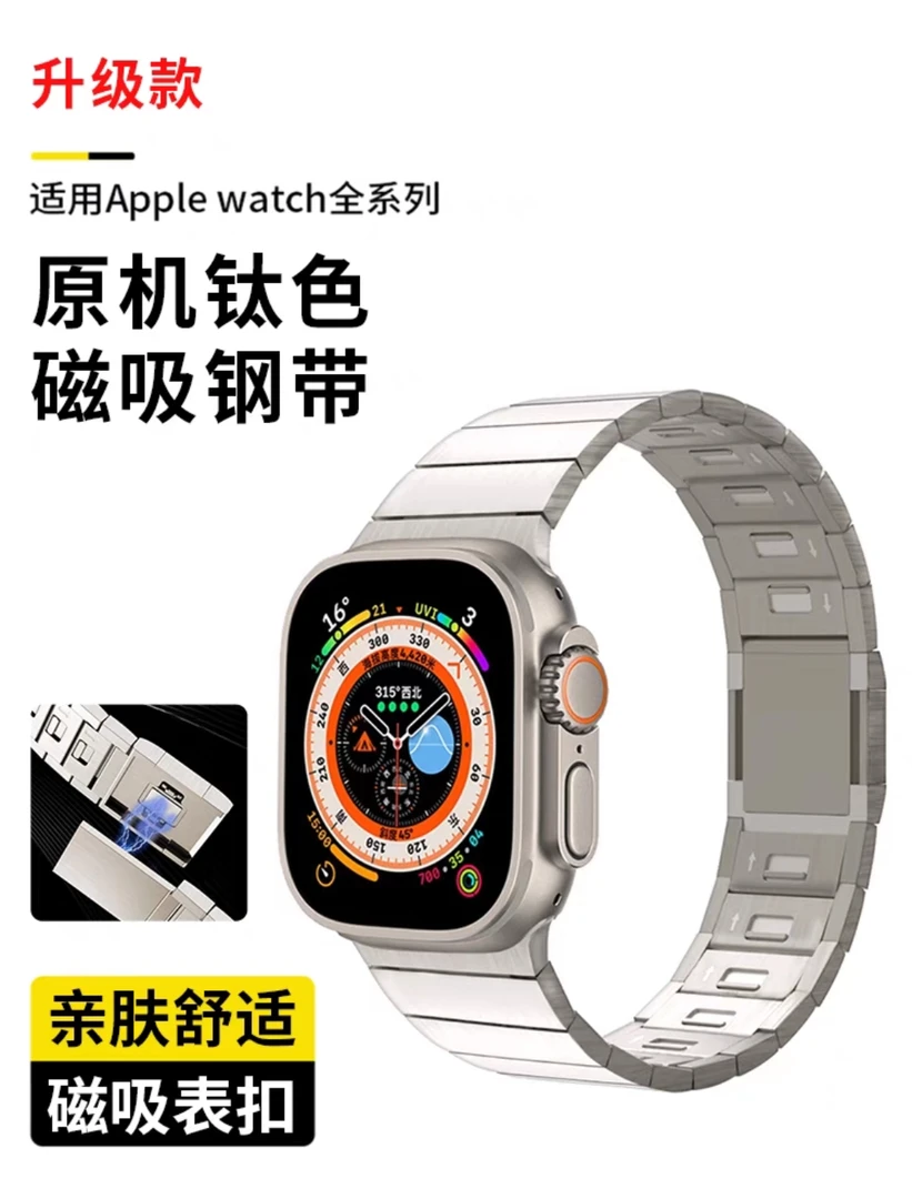 适用iwatch1-9seUltra2磁吸扣表带苹果手表带高级精钢Ultra2快拆