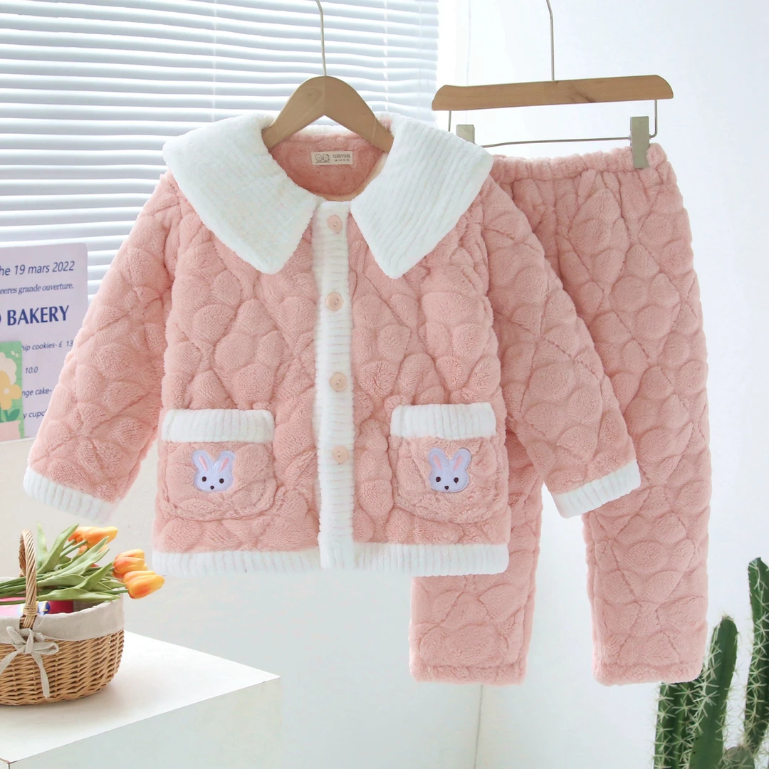 冬季儿童睡衣加厚法兰绒男女童保暖套装宝宝冬睡衣儿童款睡衣外穿