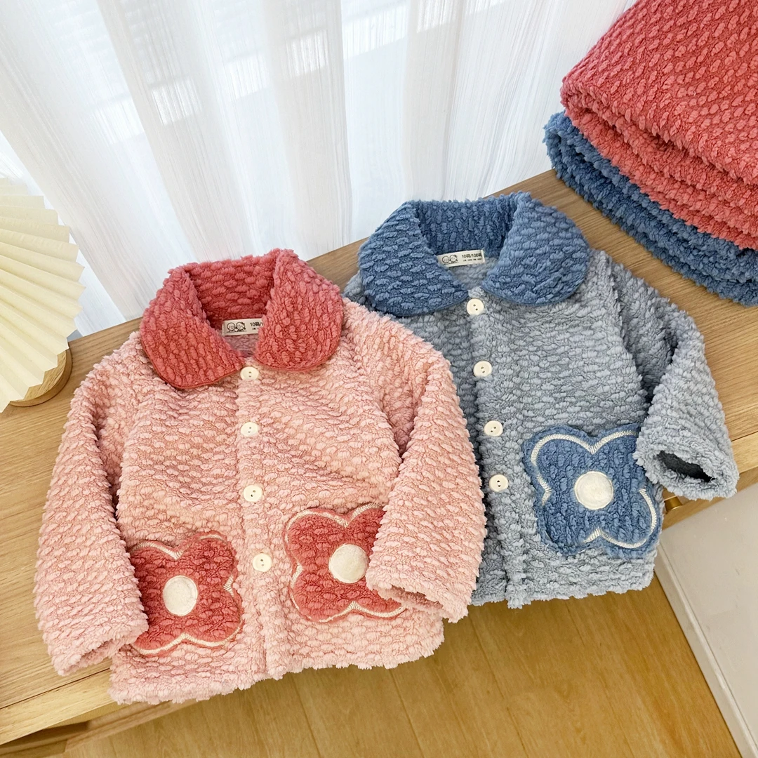 秋冬季儿童法兰绒睡衣女童珊瑚绒加厚保暖宝宝小孩家居服长袖套装