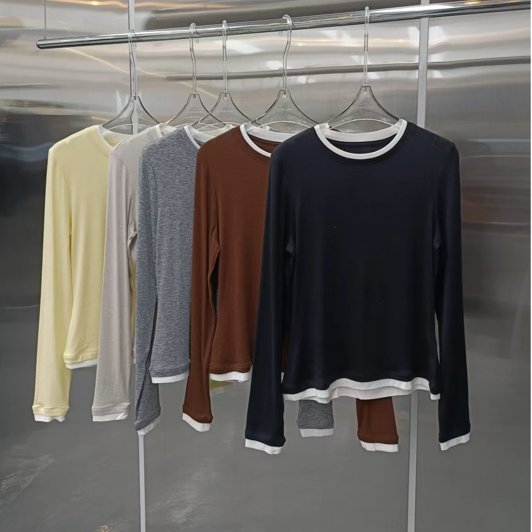 雅丹JIANMANSI原创设计高品质百搭高级感假两件亲肤舒适圆领上衣