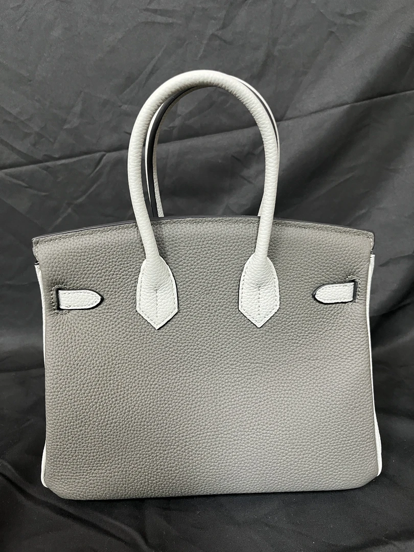 LQ-WITH-QUEEN真皮女包双手提灰拼白-25cm