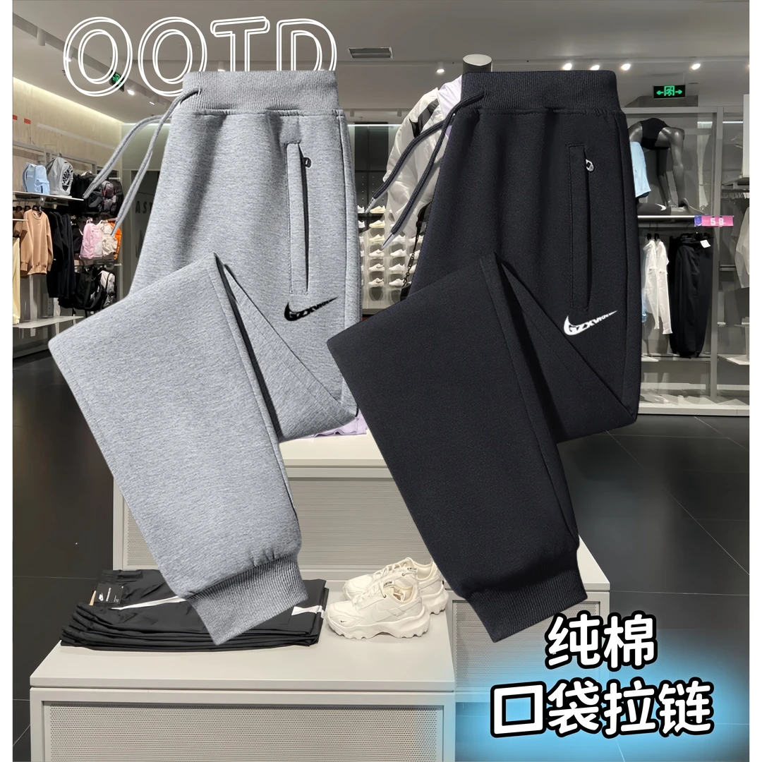 纯棉口袋拉链卫裤男女款秋冬款运动休闲跑步宽松束脚直筒百搭卫裤