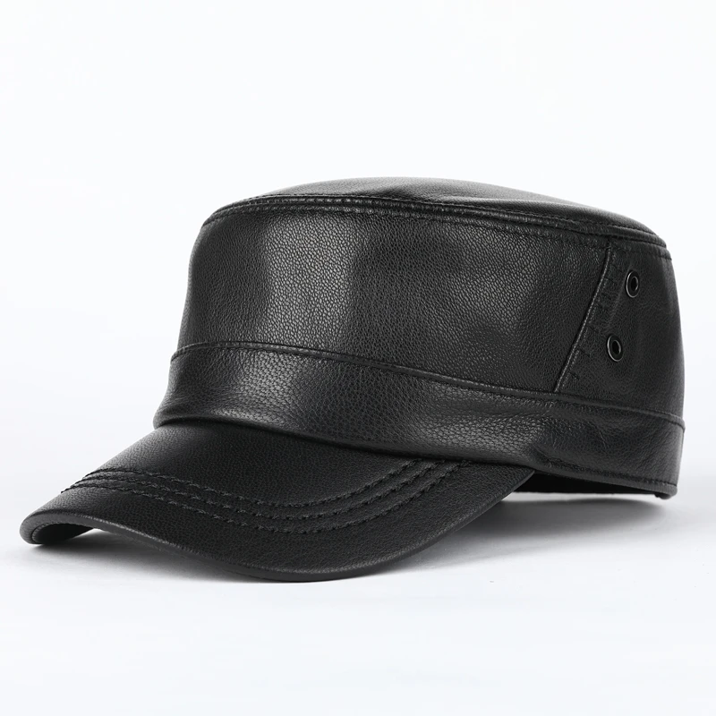 真皮帽子男士秋冬季山羊皮平顶帽时尚潮流前进帽户外中老年鸭舌帽