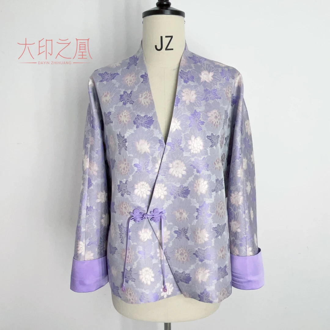 新中式国风非遗上久楷曲水凌波宋锦袖口撞色手工花扣复古风外套