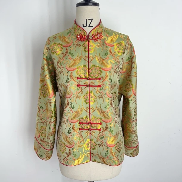 钱小萍织金天鹅湖非遗宋锦新中式桑蚕丝纯手工盘扣立领外套2025春