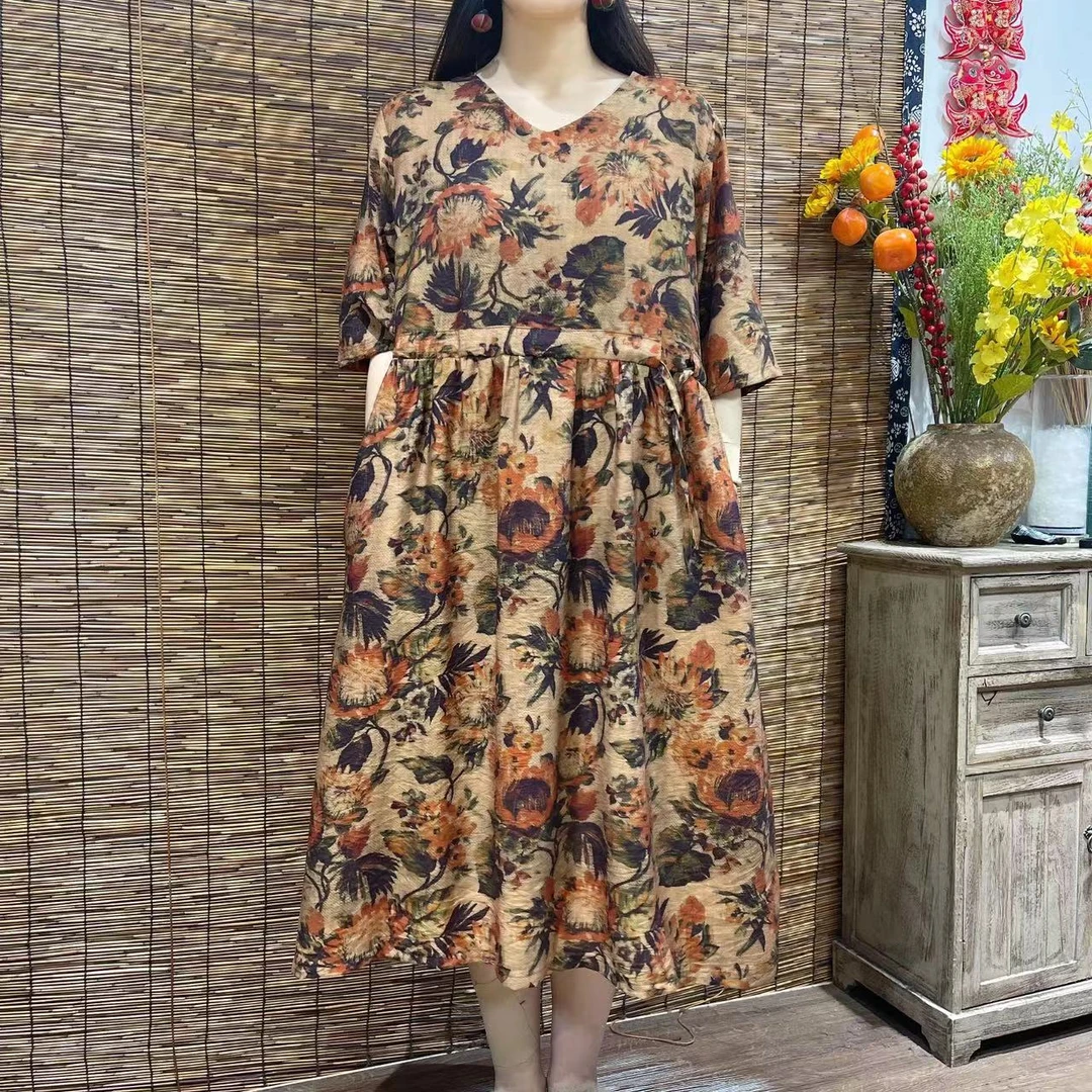 9287夏季新款时尚显瘦洋气减龄短袖连衣裙