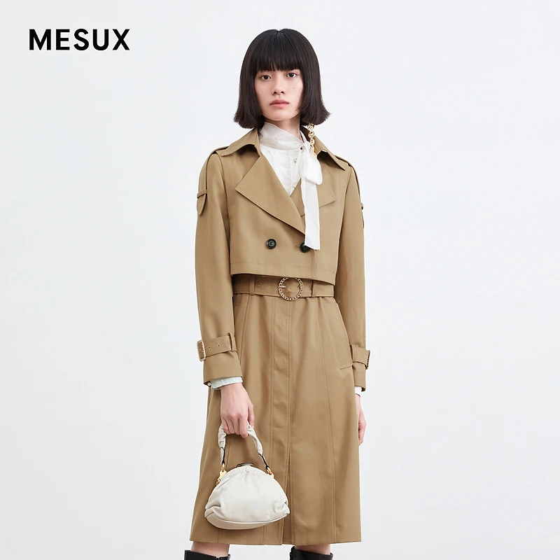 MESUX/米岫英伦风澳毛两件式风衣MJFUG203秋季系带显瘦气质