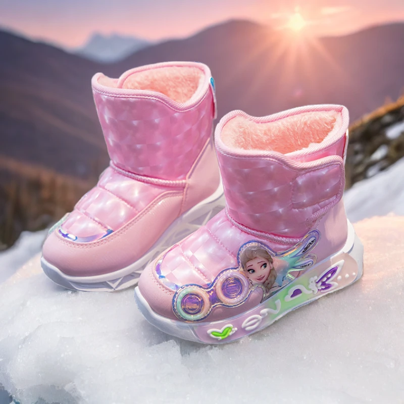 女童雪地靴2023年新款冬季加绒加厚保暖女宝爱莎公主东北大棉鞋潮