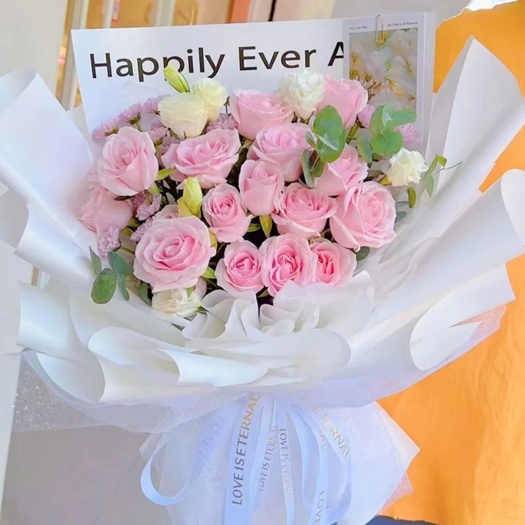 【月亮的温柔】19枝粉玫瑰花束送女友朋友表白生日礼物花店鲜花配送
