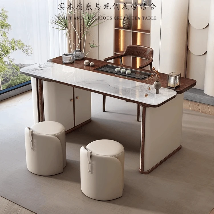 慕斯新中式黑胡桃木阳台茶桌椅家用现代简约岩板全实木功夫茶茶台