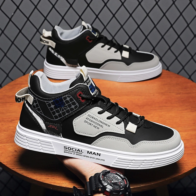 春季板鞋男鞋韩版中帮运动休闲潮流增高学生百搭鞋子男潮鞋棉鞋男