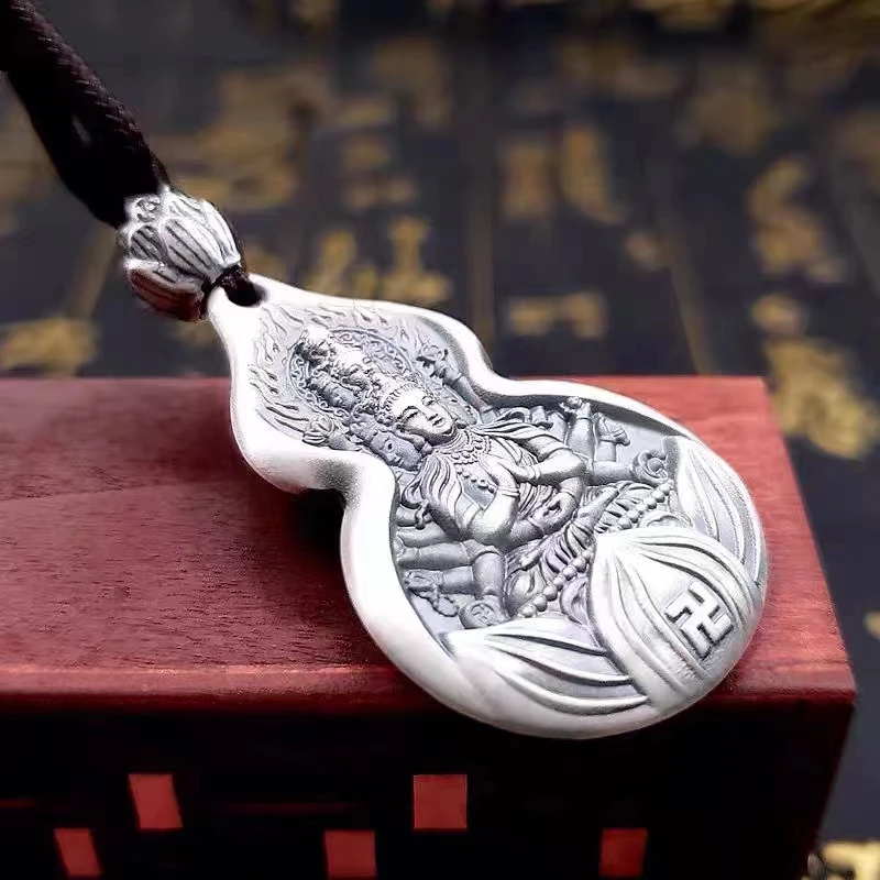 吊坠足银 双面葫芦守护佛像吊坠 S21473 做旧民族风