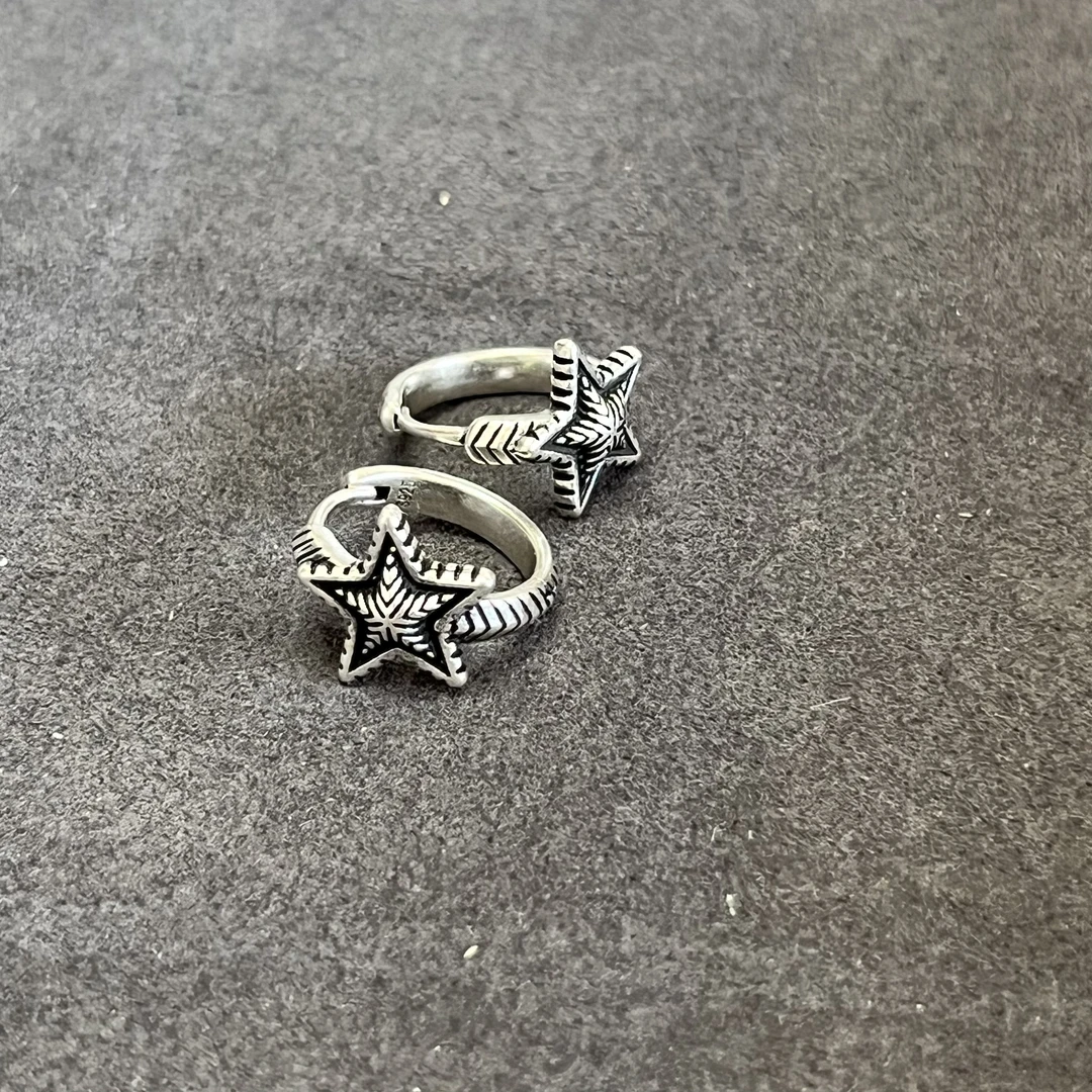 925银耳饰 立体线条星星耳扣 G4624 小众复古个性重工潮流