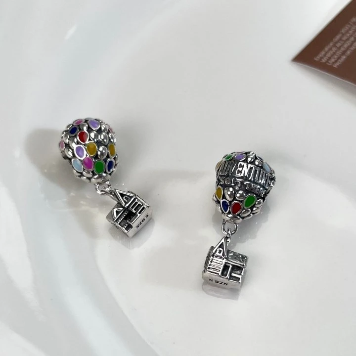 吊坠925银 彩虹釉热气球小别墅吊坠（不含绳链）C5489时尚甜美气质