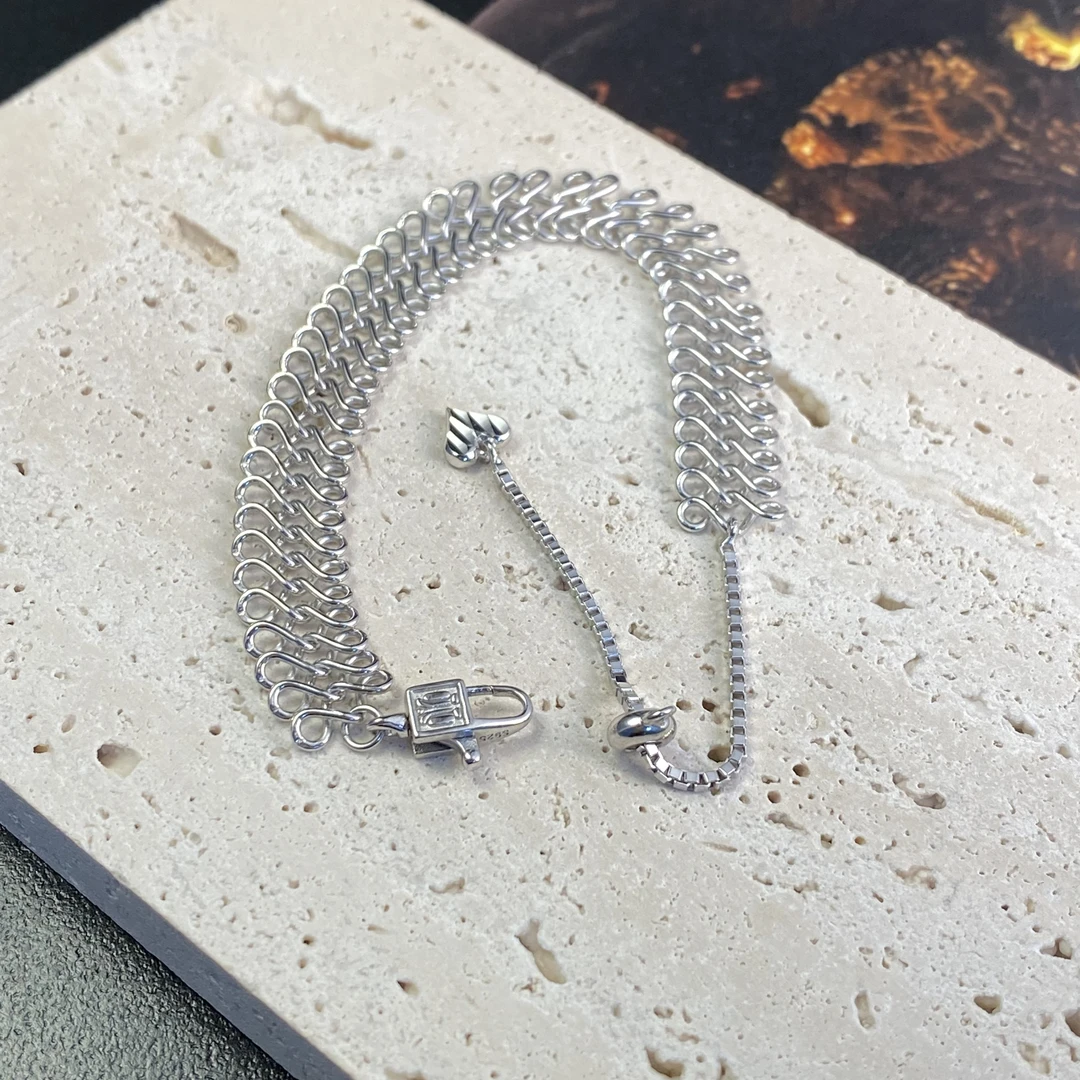 925银手链 宽版八字扣串联抽拉手链 G41153 个性重工轻奢