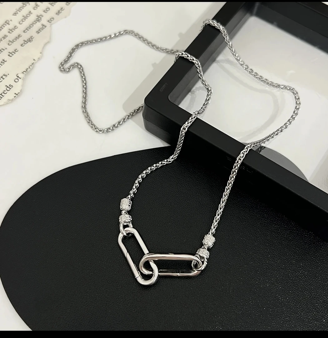 链子925银 椭圆环扣马鞭链套链项链50cm G41467 百搭小众简约