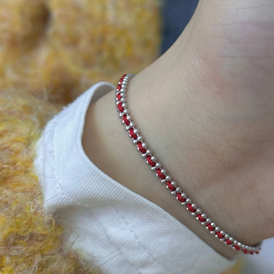 925银手链 双色选情侣带银编绳手串手链15+4 Y7385 气质时尚手工