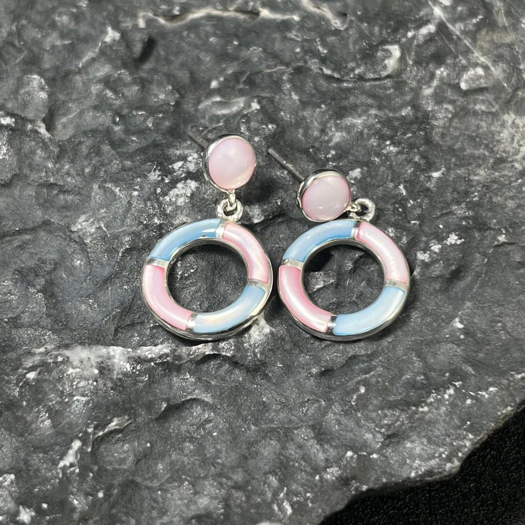 925银耳饰 拼色彩色贝贝甜甜圈耳钉 W9716 气质百搭ins