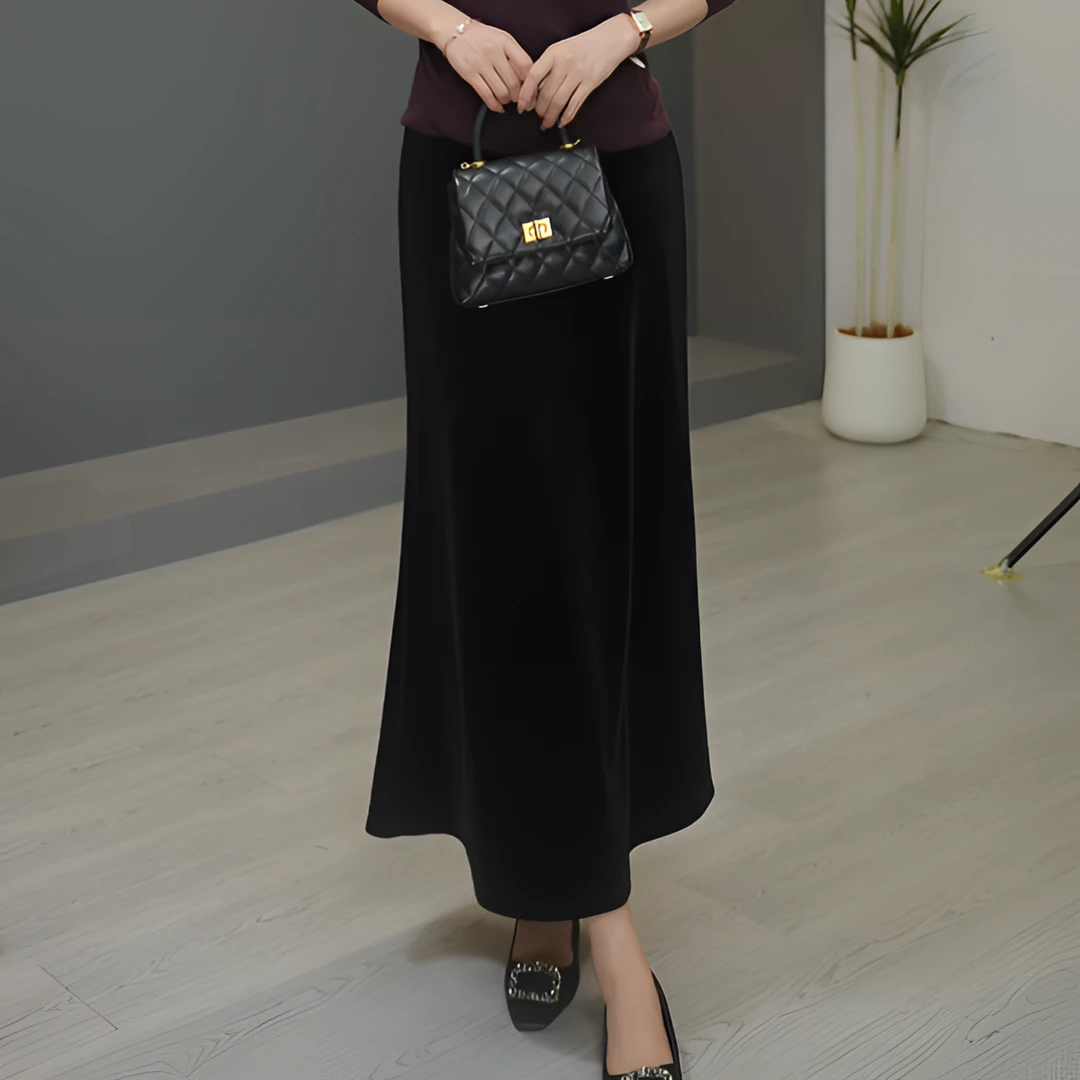 ZIKYOCHEN时尚松紧丝绒加绒显瘦半身裙女黑色高腰A字鱼尾裙