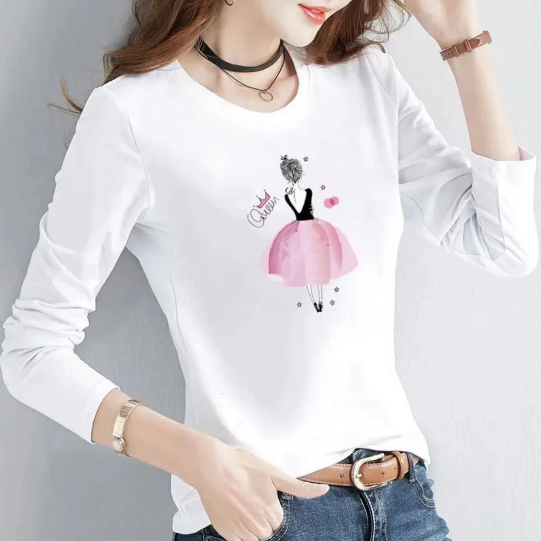 长袖秋衣男女休闲透气时尚百搭圆领印花T恤 芭蕾