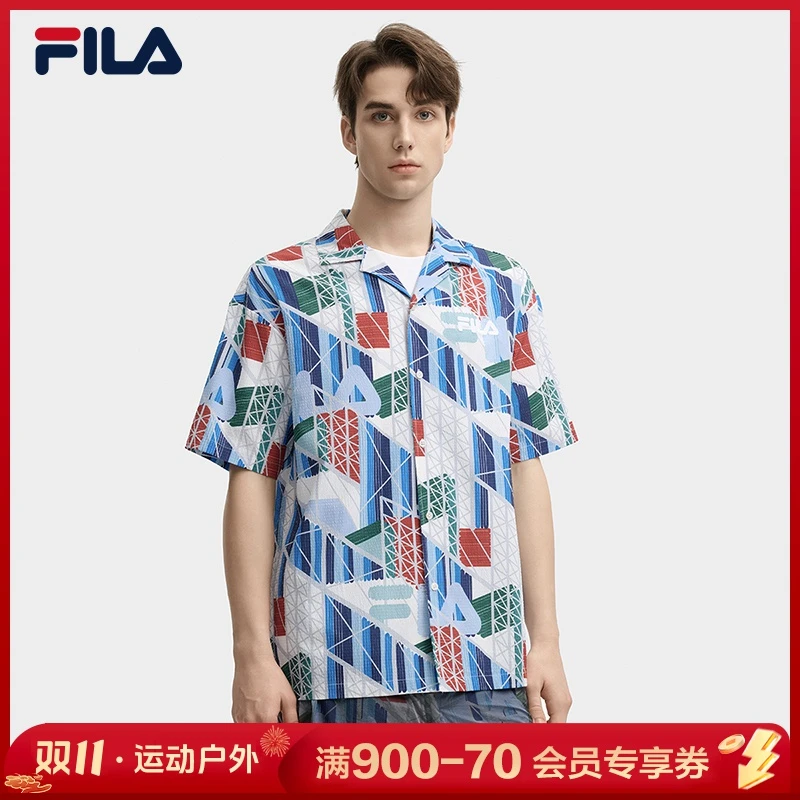 Fila/斐乐【蓬皮杜艺术系列】度假风夏季宽松满印POLO衫F11M438402F