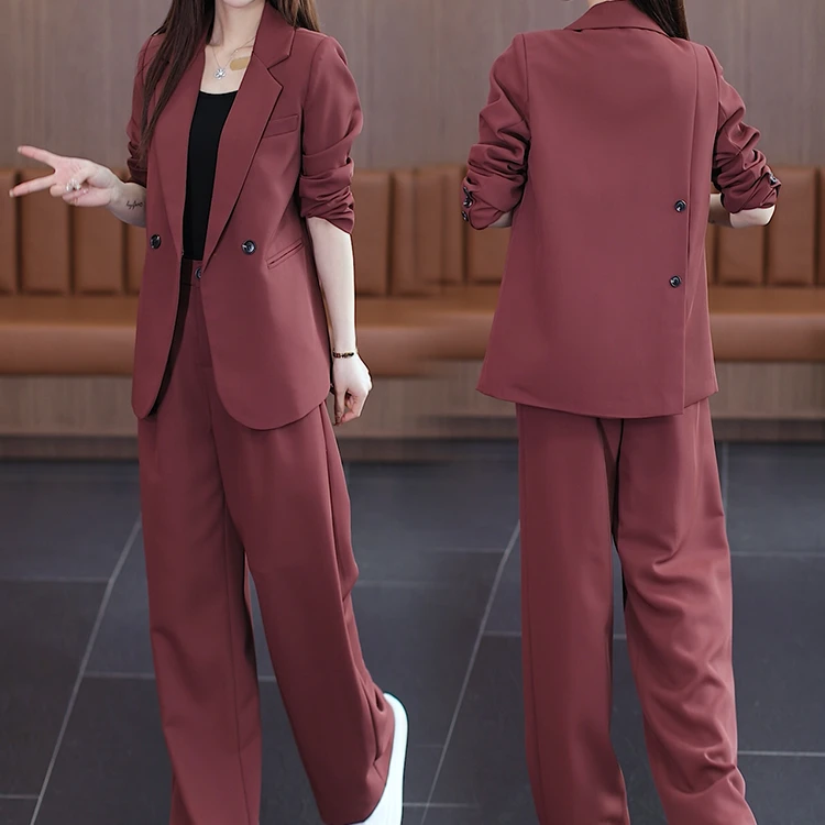 安可拉红高级感西装套装女2025新款职业气质垂感阔腿裤西服两件套
