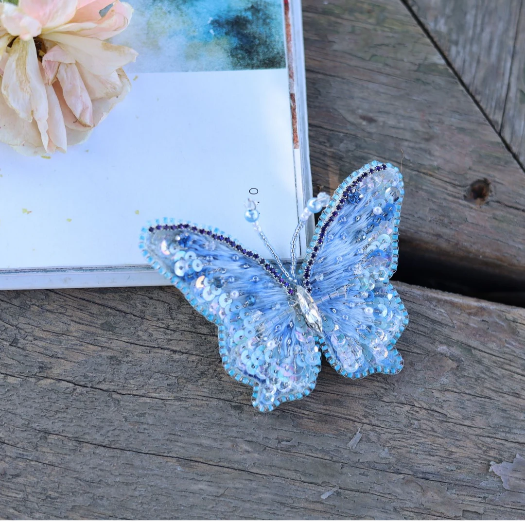 【苏绣蝴蝶胸针发卡两用款】非遗国风配饰 气质款手工刺绣蝴蝶发卡