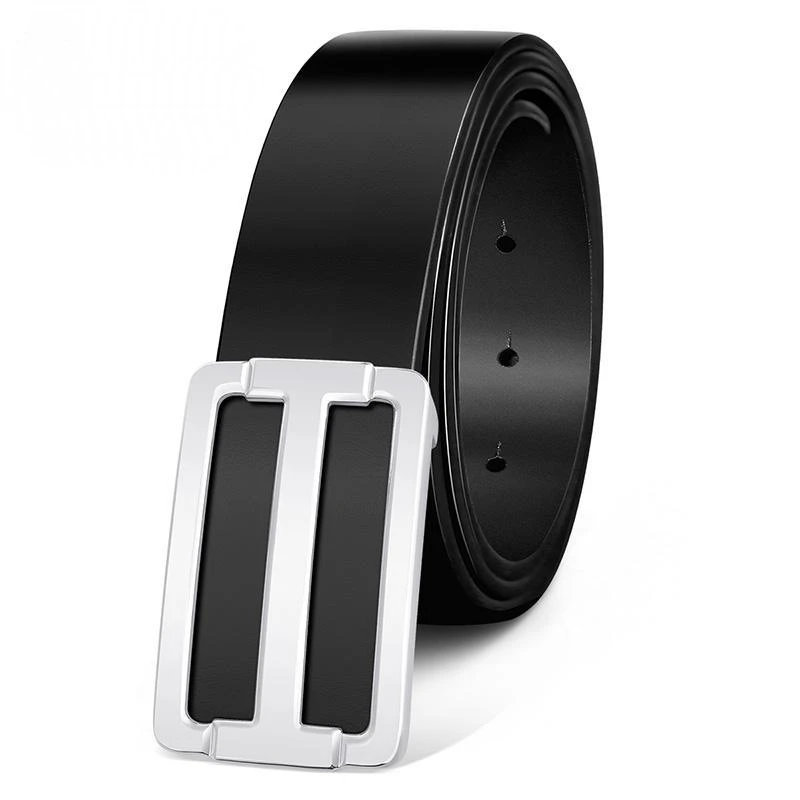 轻奢简约平滑扣纯牛皮男士打孔皮带不锈钢扣头层牛皮百搭休闲腰带