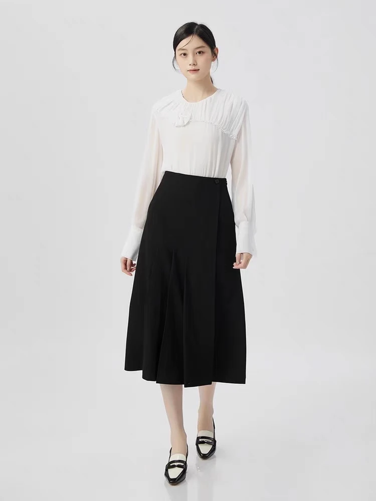 【商场同款】郴装新款优雅利落褶裥中高腰百褶半身长裙女5200382