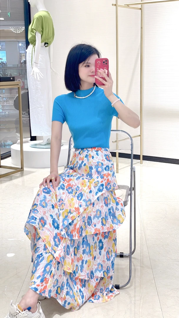 新款复古显瘦高腰豹纹不规则花边造时尚半裙女5200460