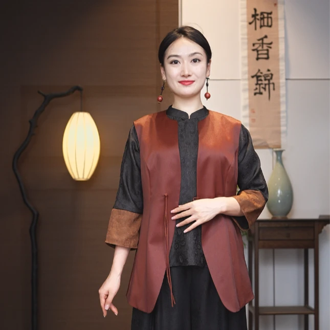 【栖香锦】“别来半岁音书绝”设计师款 新中式 红莨 老料 马甲