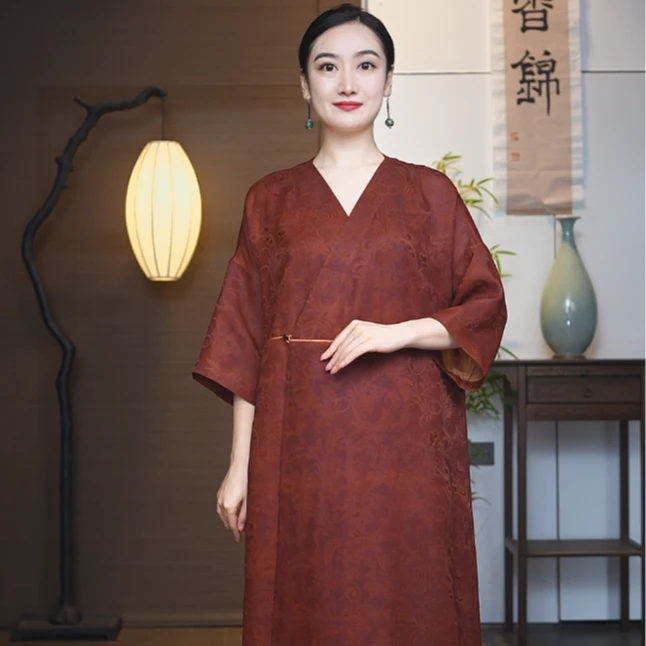 【栖香锦】“芙蓉向脸两边开”设计师款 泗泾绞罗 时尚 连衣裙