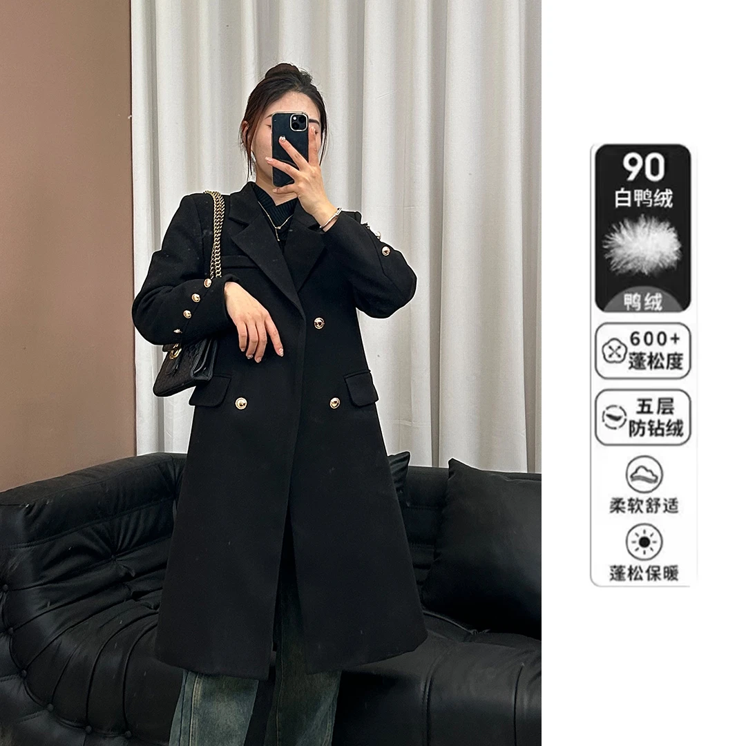 【加厚加绒】2025冬季长款毛呢西装大衣时尚百搭女士西装大衣