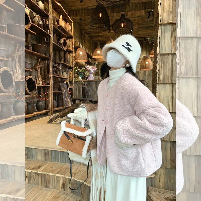 曾小咸 奶fufu温柔粉色圆领夹棉外套Z243WY2962