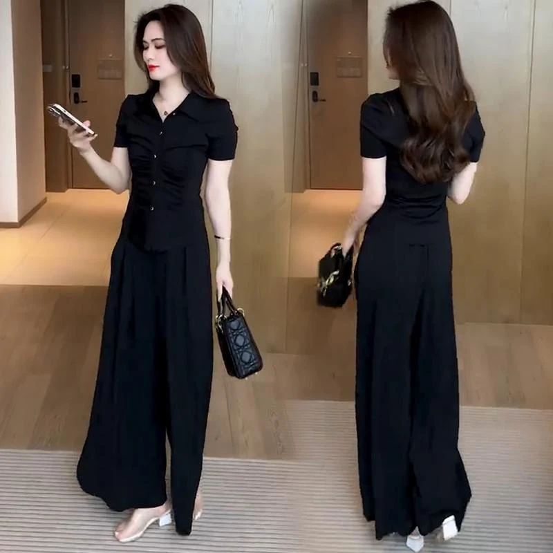 时尚套装女2024夏季新款洋气质显瘦短袖T恤阔腿裤减龄时髦两件套