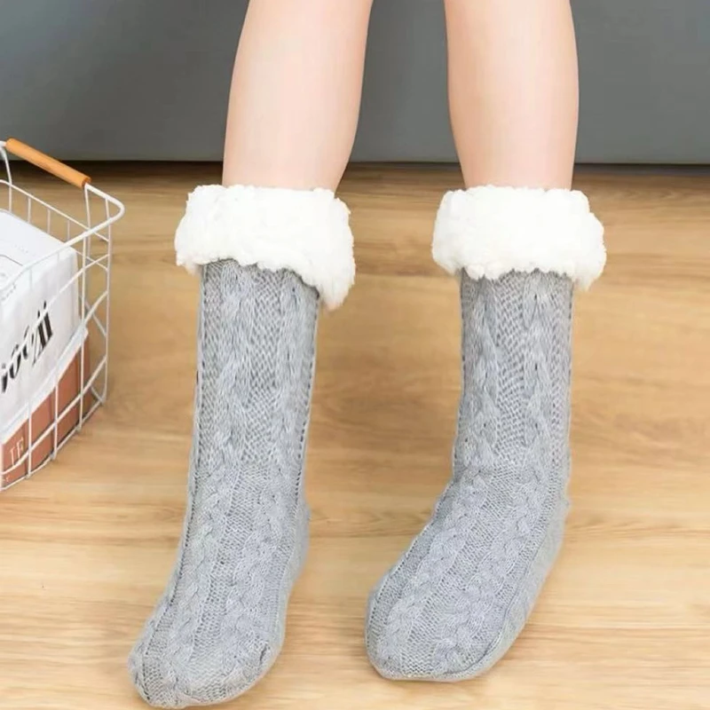 【周周专属】加厚绒毛内里温暖 防滑耐磨底部设计袜子1001浅灰