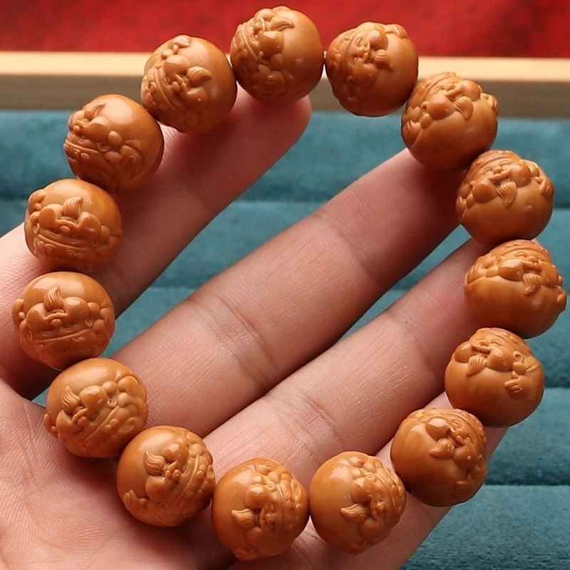 手工雕刻猴头核桃短圆八大财神手串文玩土豪老料盘玩上色男女款